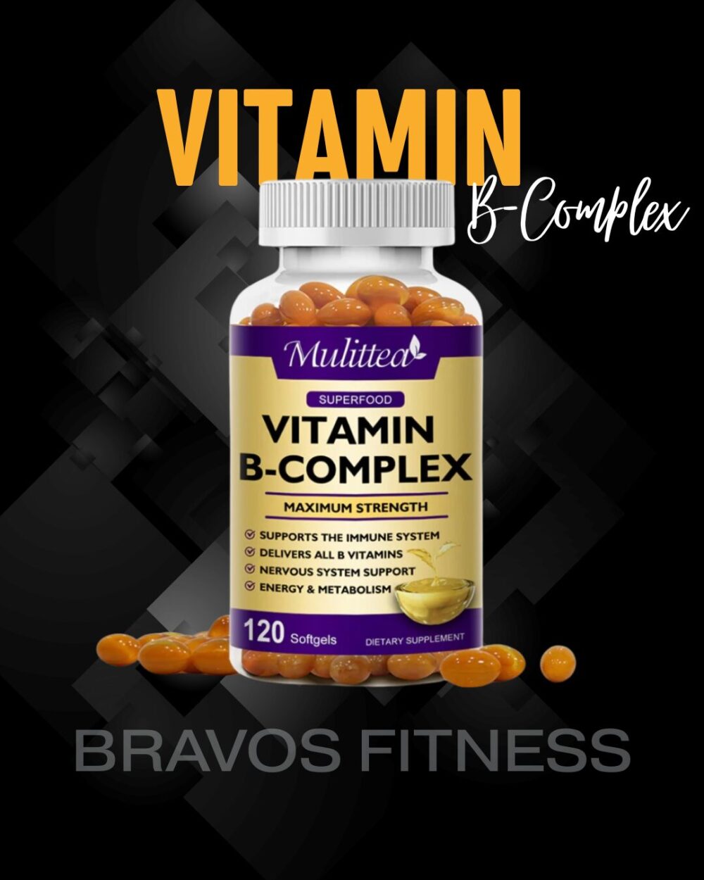 VITAMIN B-COMPLEX MULITTEA (B12, B1, B2, B3, B5, B6, B7, B9, Ácido Fólico-120 SOFTGELS